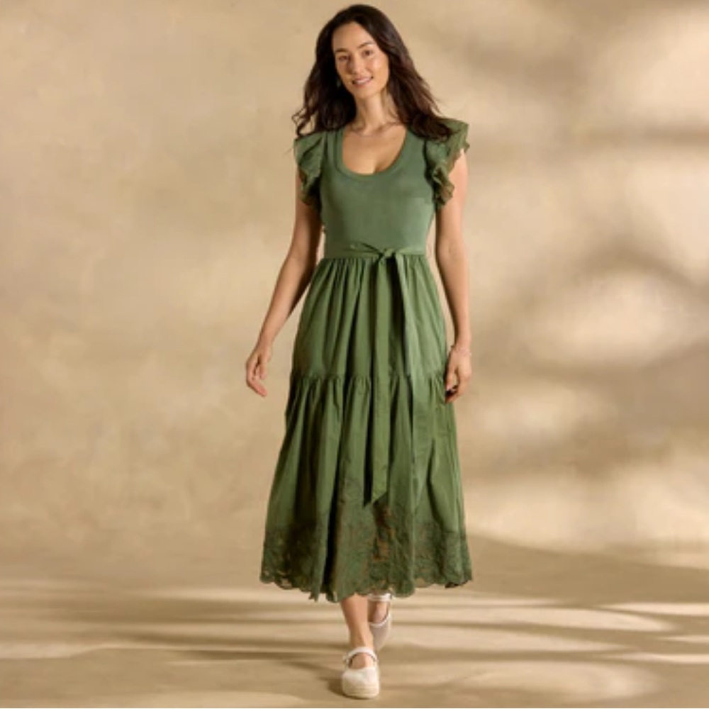 NWT Sundance Green Embroidered Cotton Maxi Dress XL Tiered Boho $228